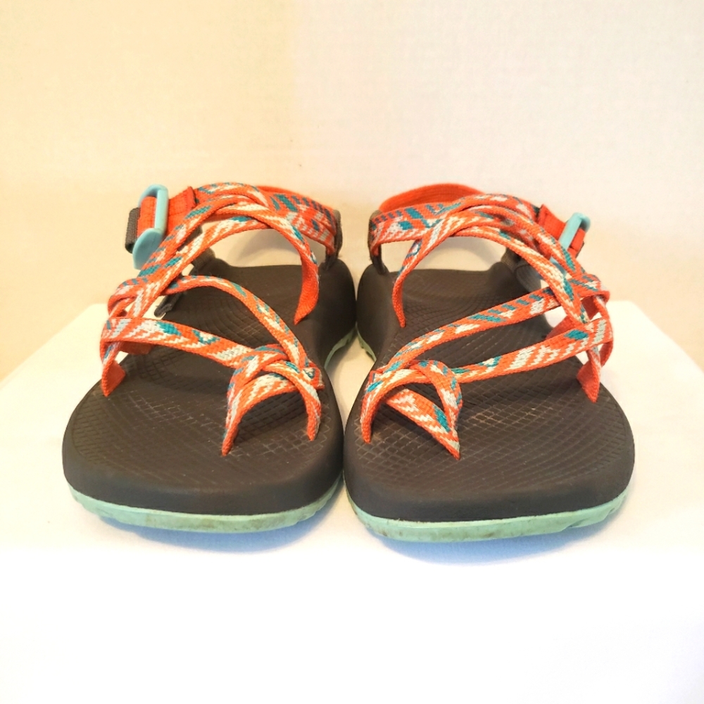Chaco ZX2 Classic Comfort Sandal Orange Turqoise Blue Size 7 Toe Ring
